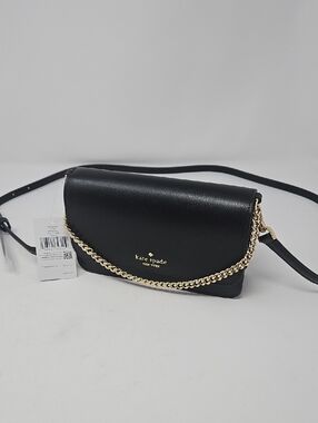Kate Spade Madison Mini Flip Crossbody Bag  In Black With Gold Chain